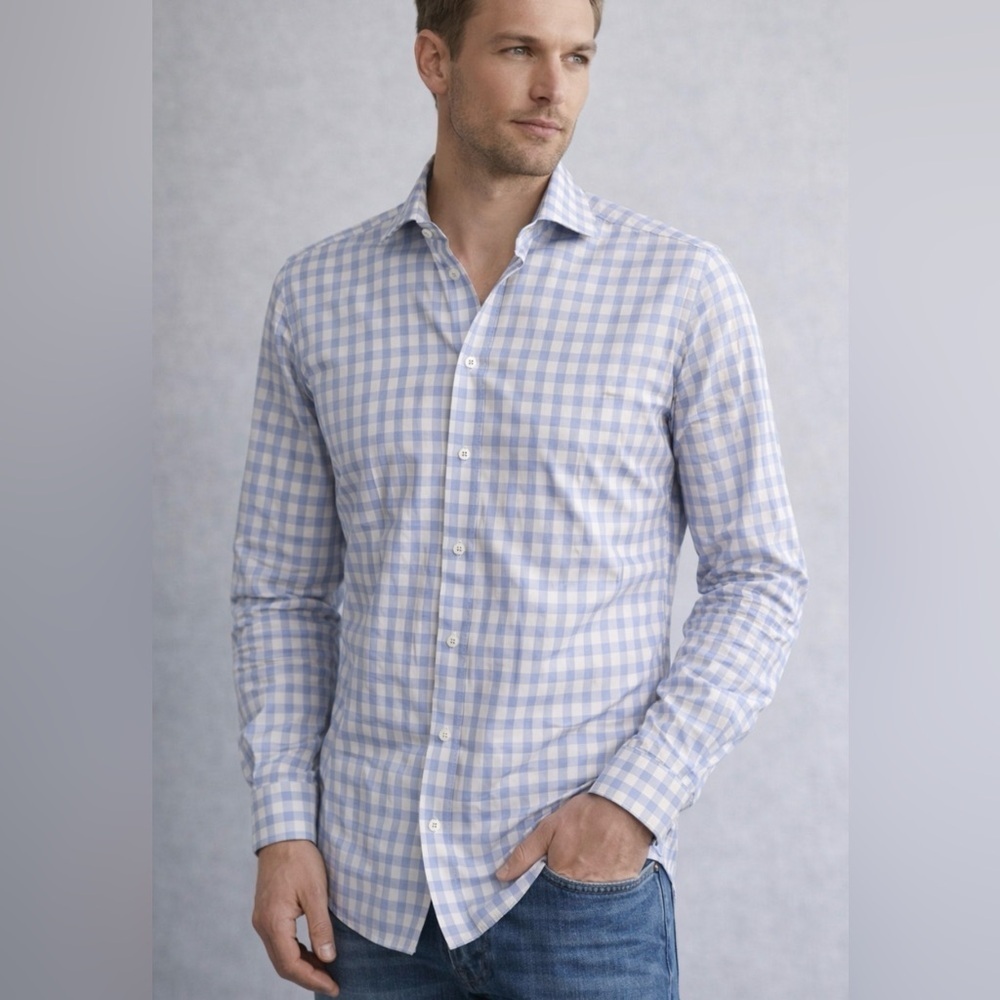 Eton Blue and White Checkered Button Down Shirt- Unisex